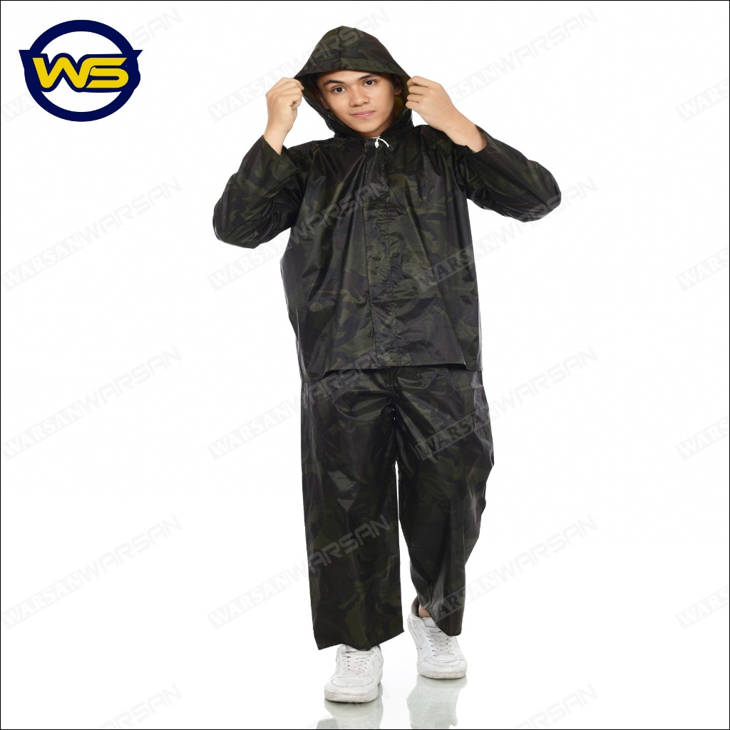 JAS HUJAN DEWASA 1 SET / JAS HUJAN DEWASA LORENG / MANTEL DEWASA MOTIF ARMY