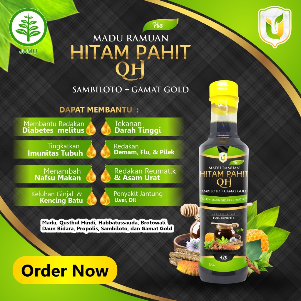 Madu Hitam Pahit 10 in1 Plus Qusthul Hindi Insulin Sambiloto Propolis Trigona 470ml