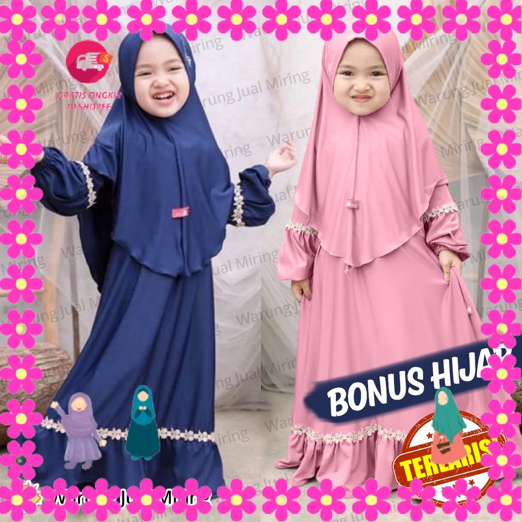 BAJU MUSLIMAH PEREMPUAN MENGAJI PIKNIK ULANG TAHUN LEBARAN/ Gamis & Hijab Anak VELITA 1-12 Tahun Per