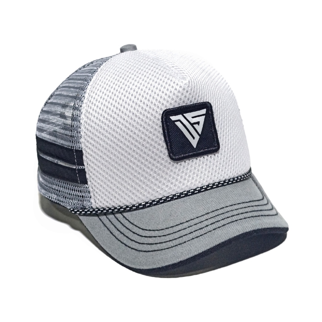 Topi Trucker lidah Pendek Topi Pria Trucker Jaring White Gray Topi jaring Pria