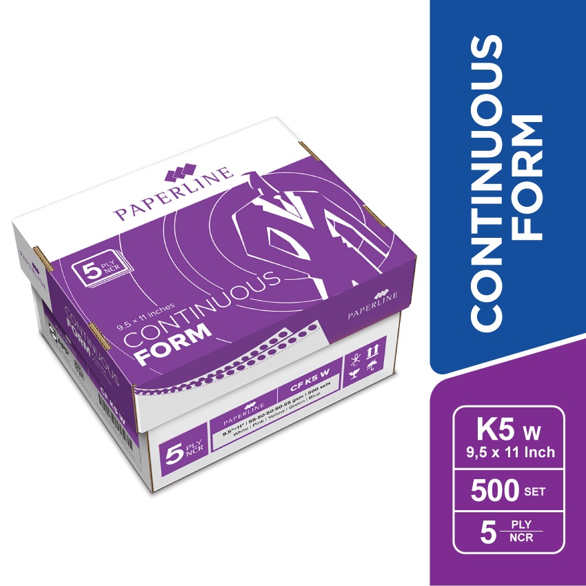 

Paperline Continuous Form K 5 Warna 5 ply NCR / 5 rangkap / Ukuran 9.5 x 11 inch / Dot Matrix / NCR