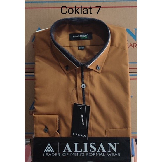 KEMEJA SLIM FIT ALISAN KOMBI 100% ORIGINAL COKLAT 7 - Coklat 7, S