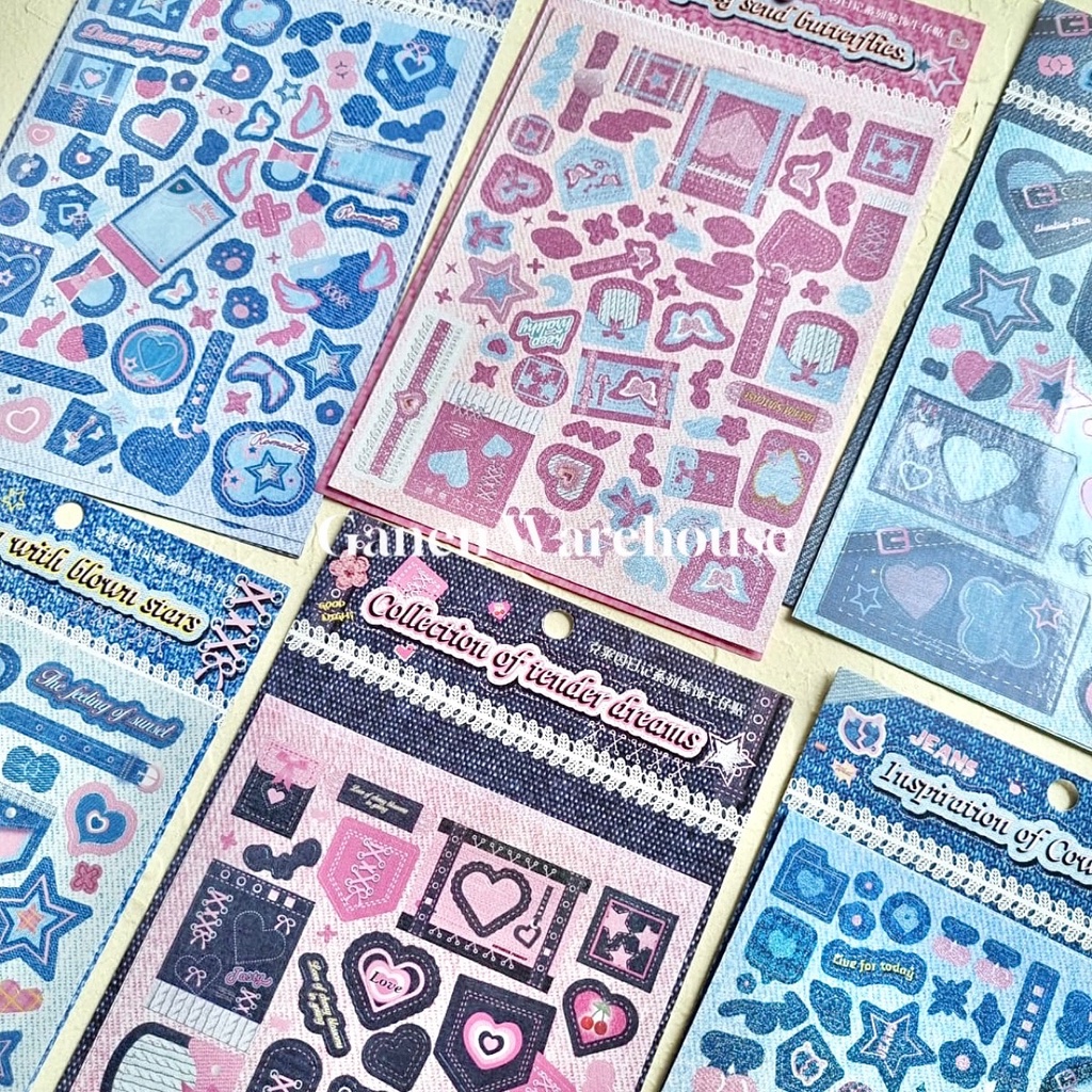 

[GW] 2 Pcs Sticker Glitter Denim Retro Deco