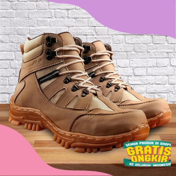 Sepatu Pria Boots Crocodile Armour Sepatu PDL Safety Boot Tracking Hiking Original Handmade/ ungu bi