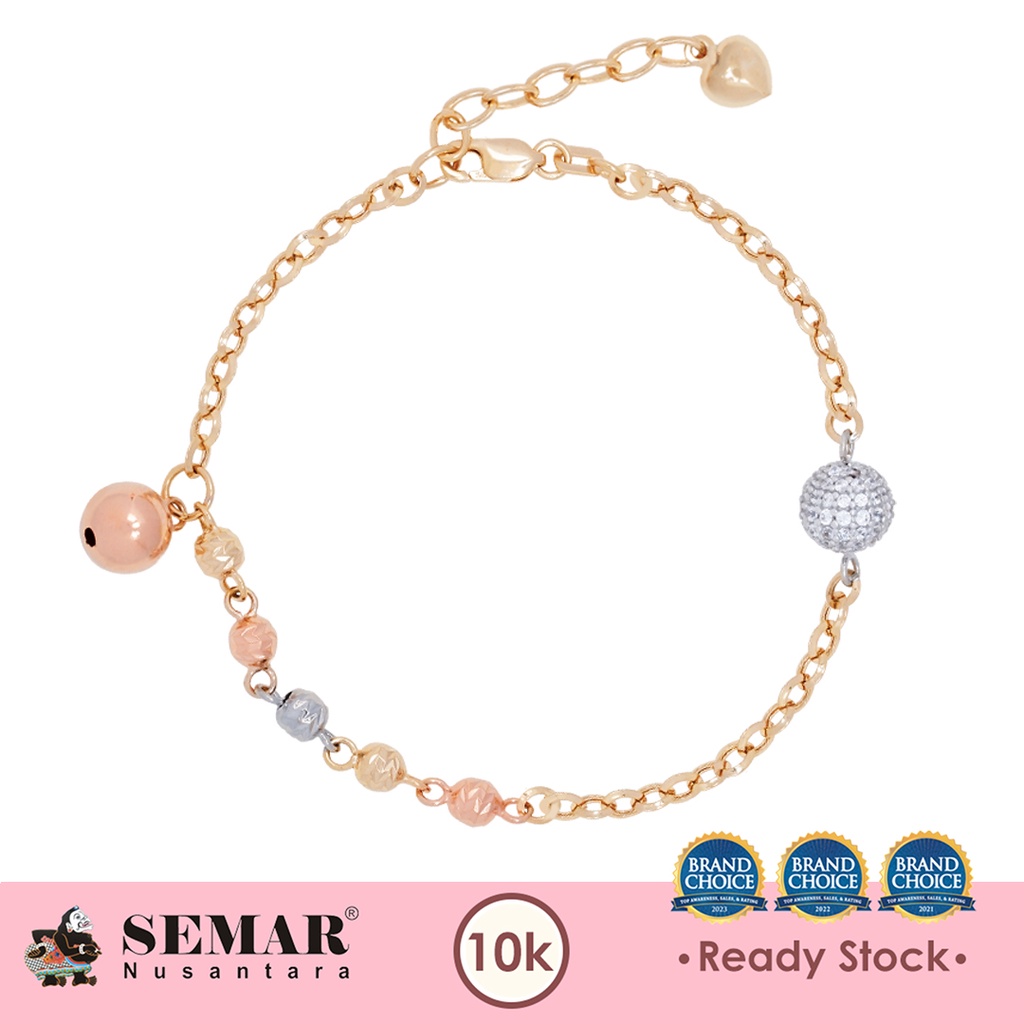 Gelang Emas Bola Batu Putih Gold 10K Semar Nusantara