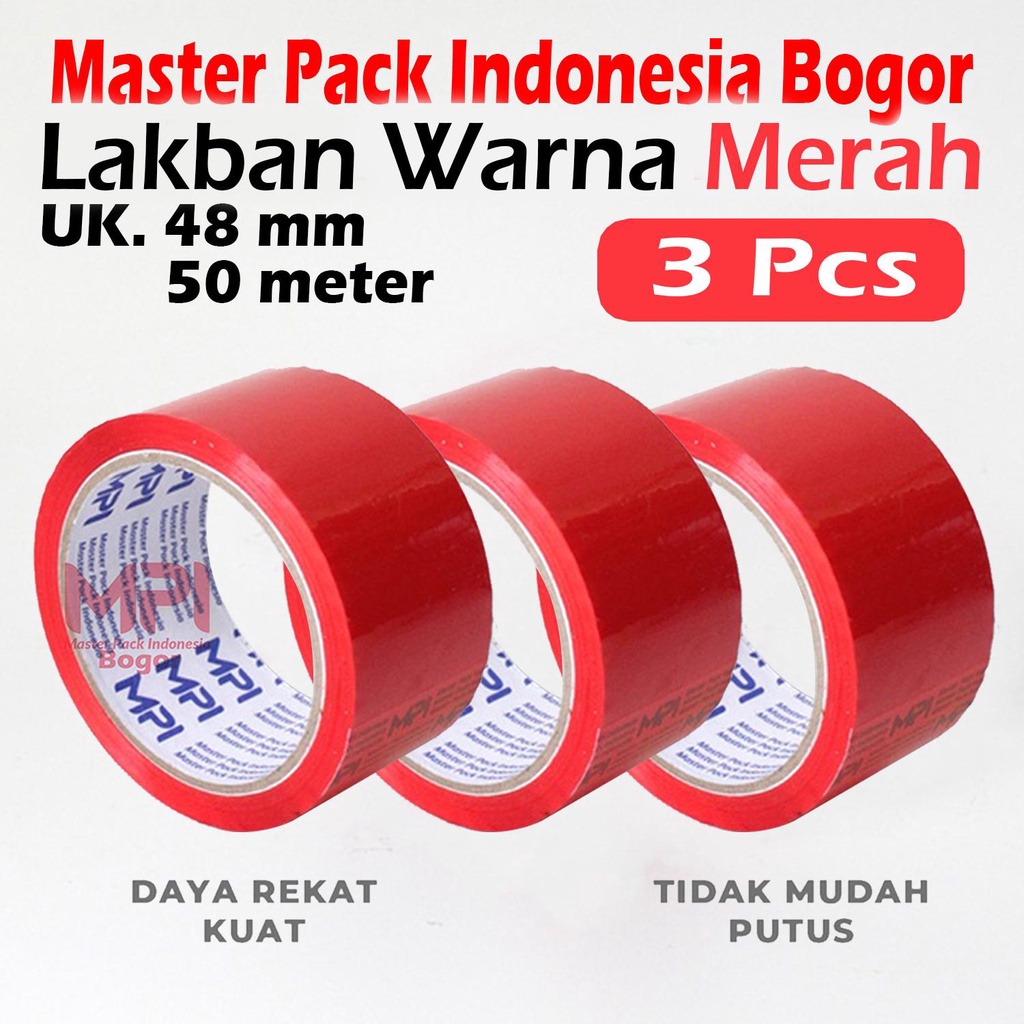 

3 ROLL - Lakban MPI Warna Merah 48 mm x 50 Meter - Lakban Warna Master Pack Indonesia