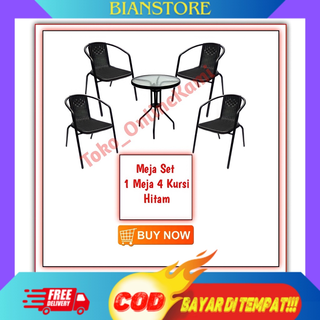 Meja Set Teras Yolorado 1 Meja Dan 4 Kursi Hitam/Meja Set Teras/Meja Kursi Cafe/Meja Kursi INFORMA