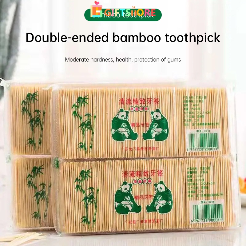 COD✨Tusuk gigi bambu berujung ganda, rumah tangga sekali pakai tas ,sekali pakai, dari tongkat buah 