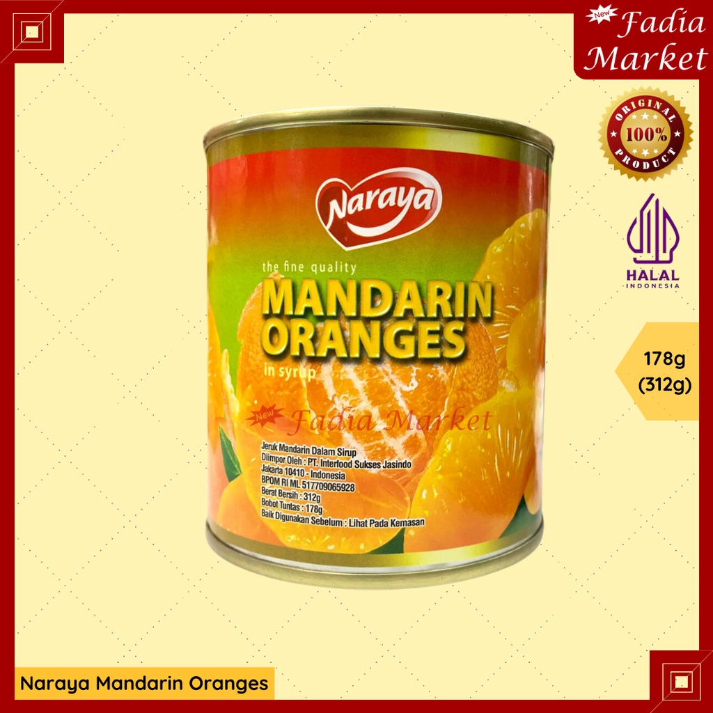 

Naraya Mandarin Oranges Orange Jeruk Kaleng 178g (312g)