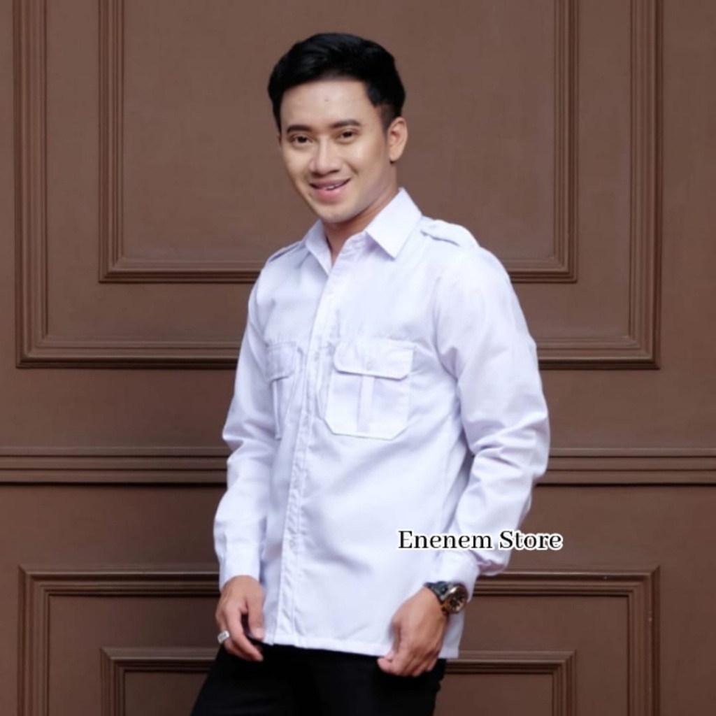 Seragam PDH Pria Putih Lengan Panjang Baju DinasPutih Pria Japan Drill Baju Dinas Pegawai Satpam