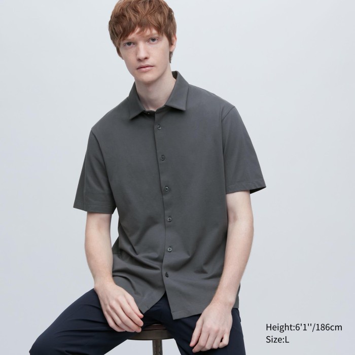 UNIQLO AIRism Kaos Polo Lengan Pendek (Full Open) 457834 Uniseks - 06 GRAY