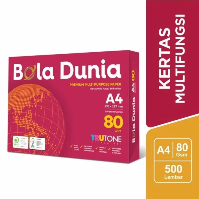 

Bola Dunia Original Kertas HVS A4 80 gram gsm 1 Rim - Khusus Instant Sameday