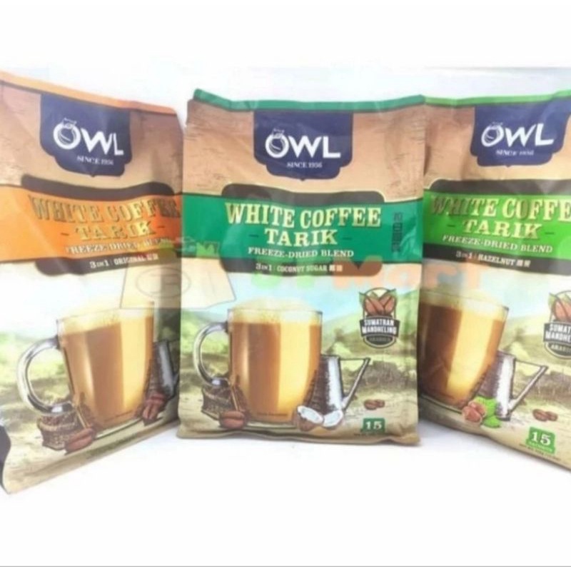 

COD owl white coffee tarik per pack 15 sachet/hazelnut/original/coconut sugar