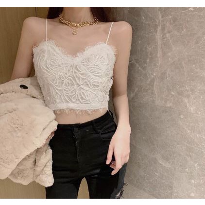 19A. Singlet Bralette Tanktop 50 Brokat Rumbai wanita Spaghetti Kecil Tank Top Crop Top