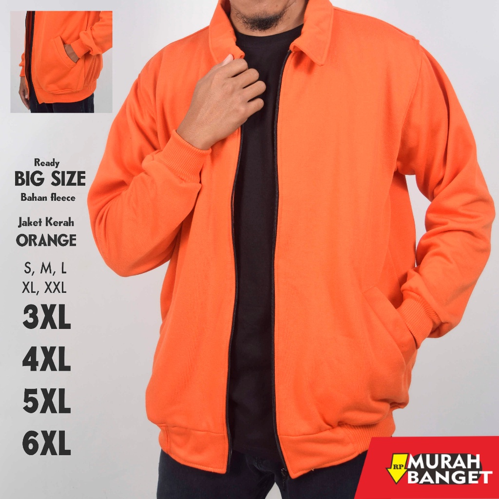 Outer pria  ukuran besar- Jaket Kerah Orange Pria Jumbo Big Size S M L XL XXL 3XL 4XL 5XL 6XL