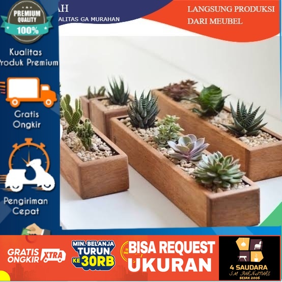 Pot Kotak Kayu Panjang Kaktus Sukulen 0021
