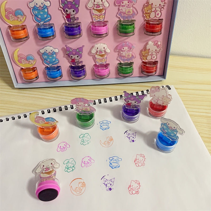 MAINAN STEMPEL MINI BULAT  ANAK ANAK KARAKTER SANRIO LUCU / CAP STEMPEL WARNA SANRIO