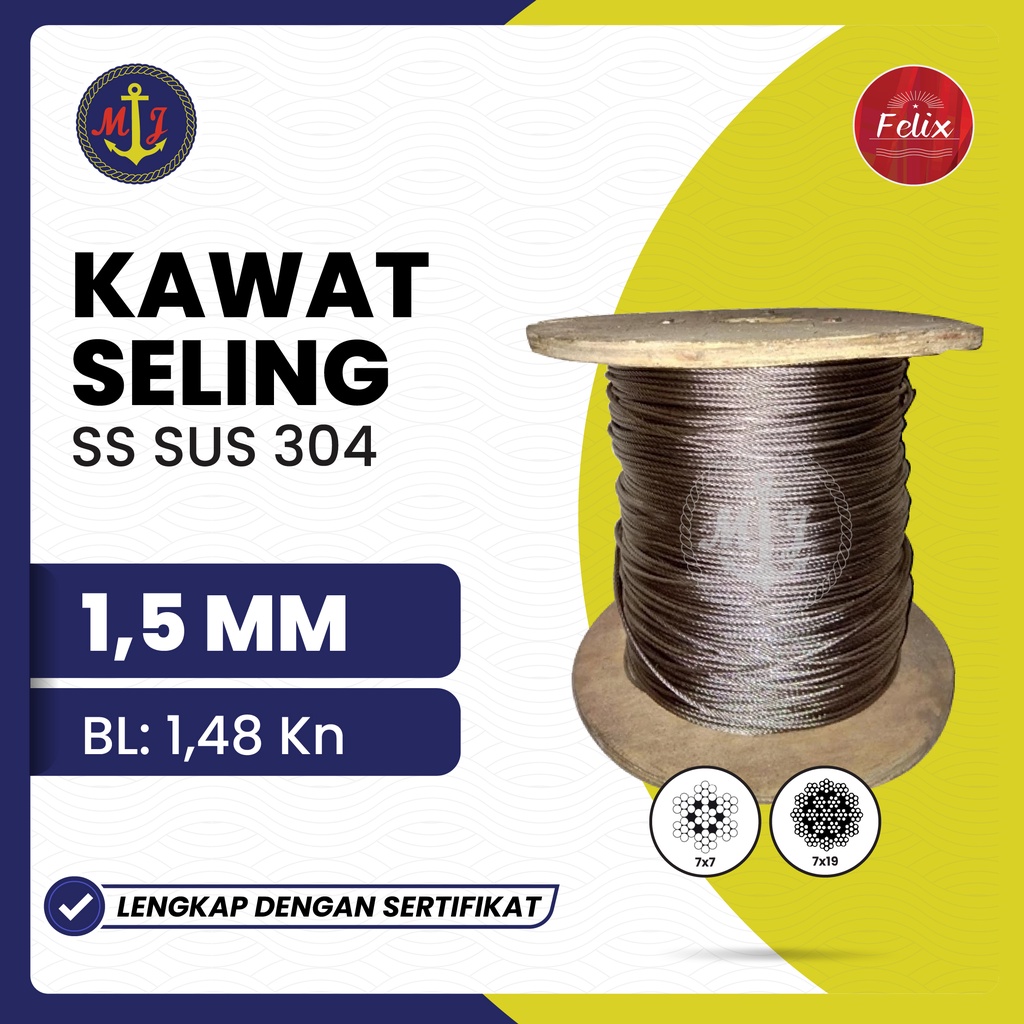 Kawat Seling SS SUS304 1,5 mm 7x7 / Stainless Steel Wire Rope