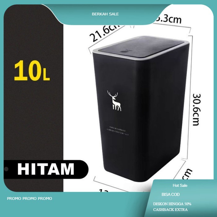 Tempat Sampah Plastik Tertutup Minimalis Dengan Klik Otomatis - TC003 - Hitam