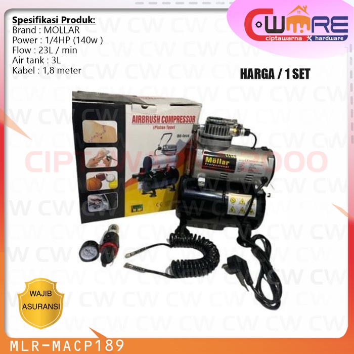 Mollar MCAP189 Kompresor Compresor Angin Mini Listrik Tabung 3L - MLR