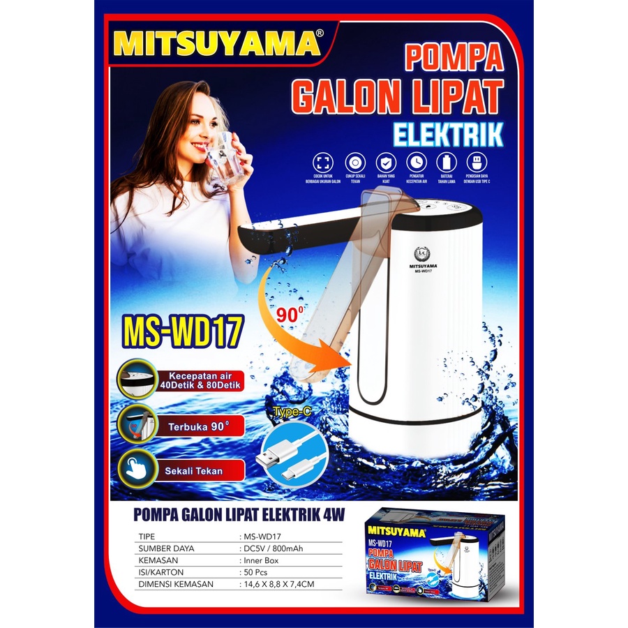 Pompa Galon Cas Elektrik Lipat Mitsuyama MS-WD17 WD 17 Water Pump Electric Recharge