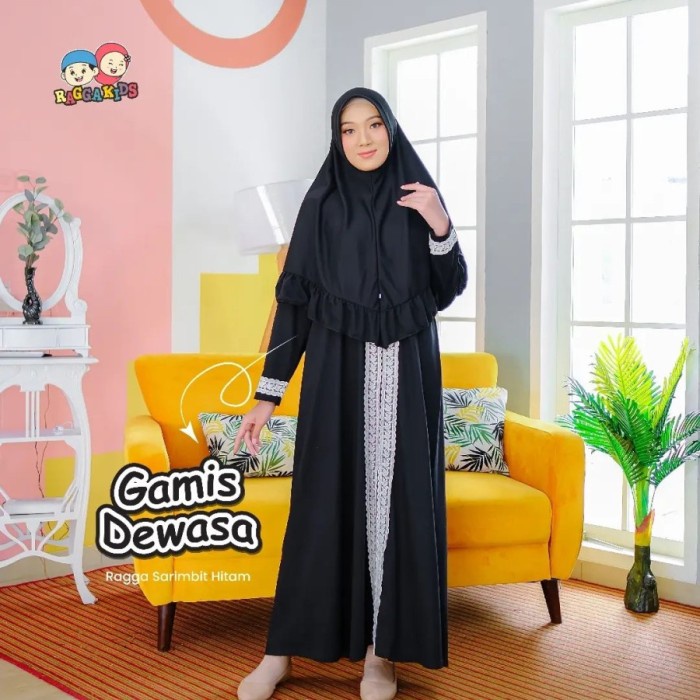 gamis couple ibu dan anak perempuan hitam Raggakids baju muslim abaya - Gamis Anak, XXS