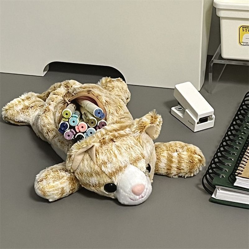 

Male and female student stationery, cat cartoon plush doll, large capacity pencil case