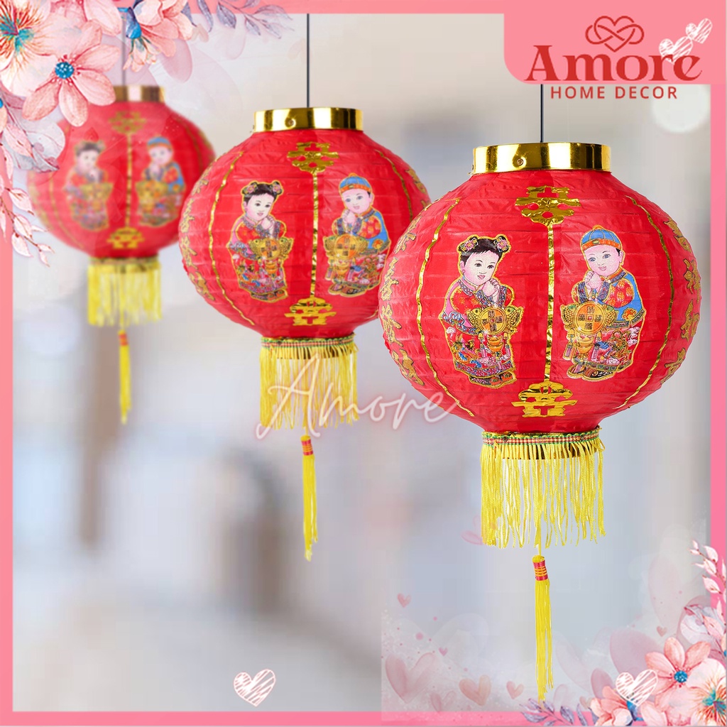 2PCS LAMPION KAIN IMLEK GONG XI HANGING LENTERA LANTERN IMLEK BULAT LIPAT GANTUNG MERAH 60CM MOTIF G