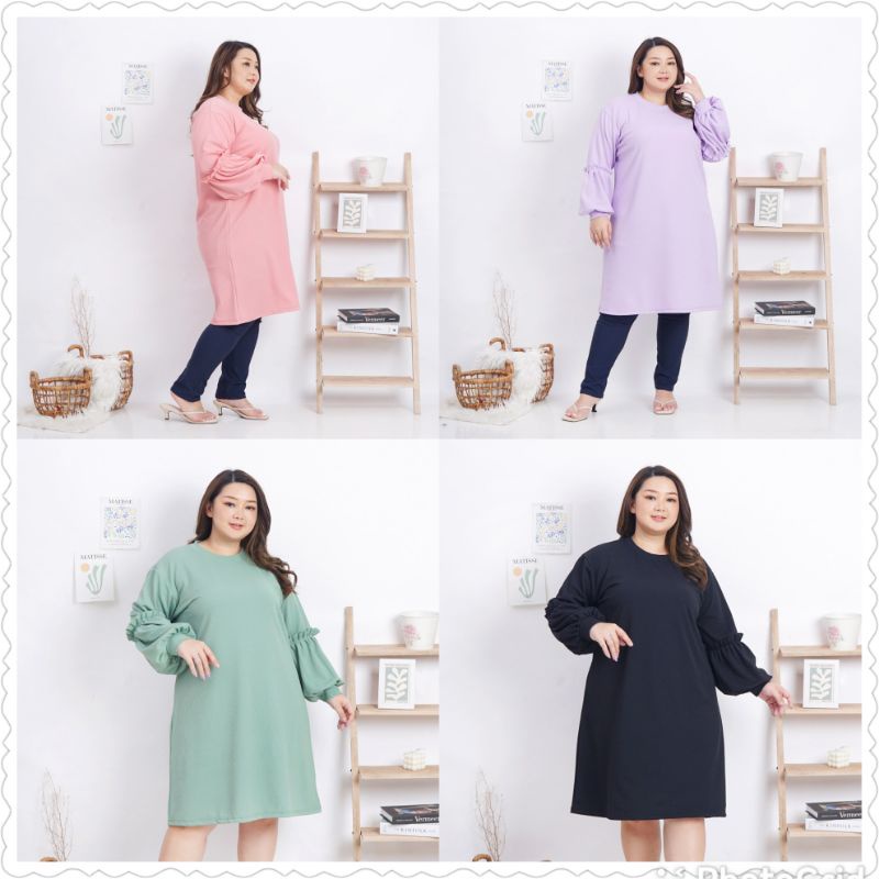 LD 130 BAJU TUNIK DRESS DRESS PAKAIAN FASHION WANITA KNIT RAJUT BIGSIZE JUMBO OVERSIZE LENGAN BALON 
