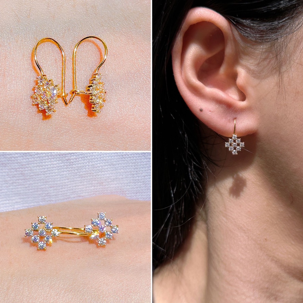 Anting desi anak dan dewasa emas asli kadar 700 70 16k diamond look segi giwang kerabu simple mewah 