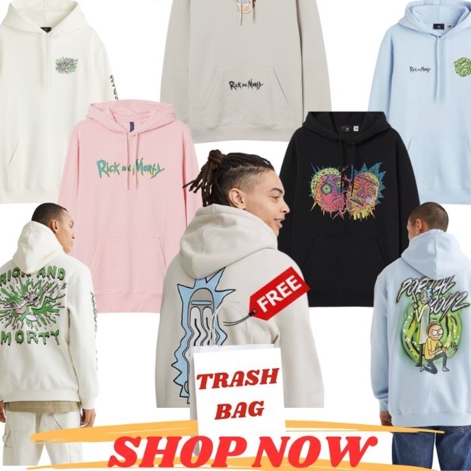 Hoodie HM Rick and morty White, hitam, Pink, ungu, portal boy ful tag