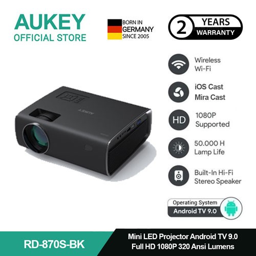 AUKEY Mini Andorid 9.0 Projector LED Full HD 1080P 320 Ansi RD-870S