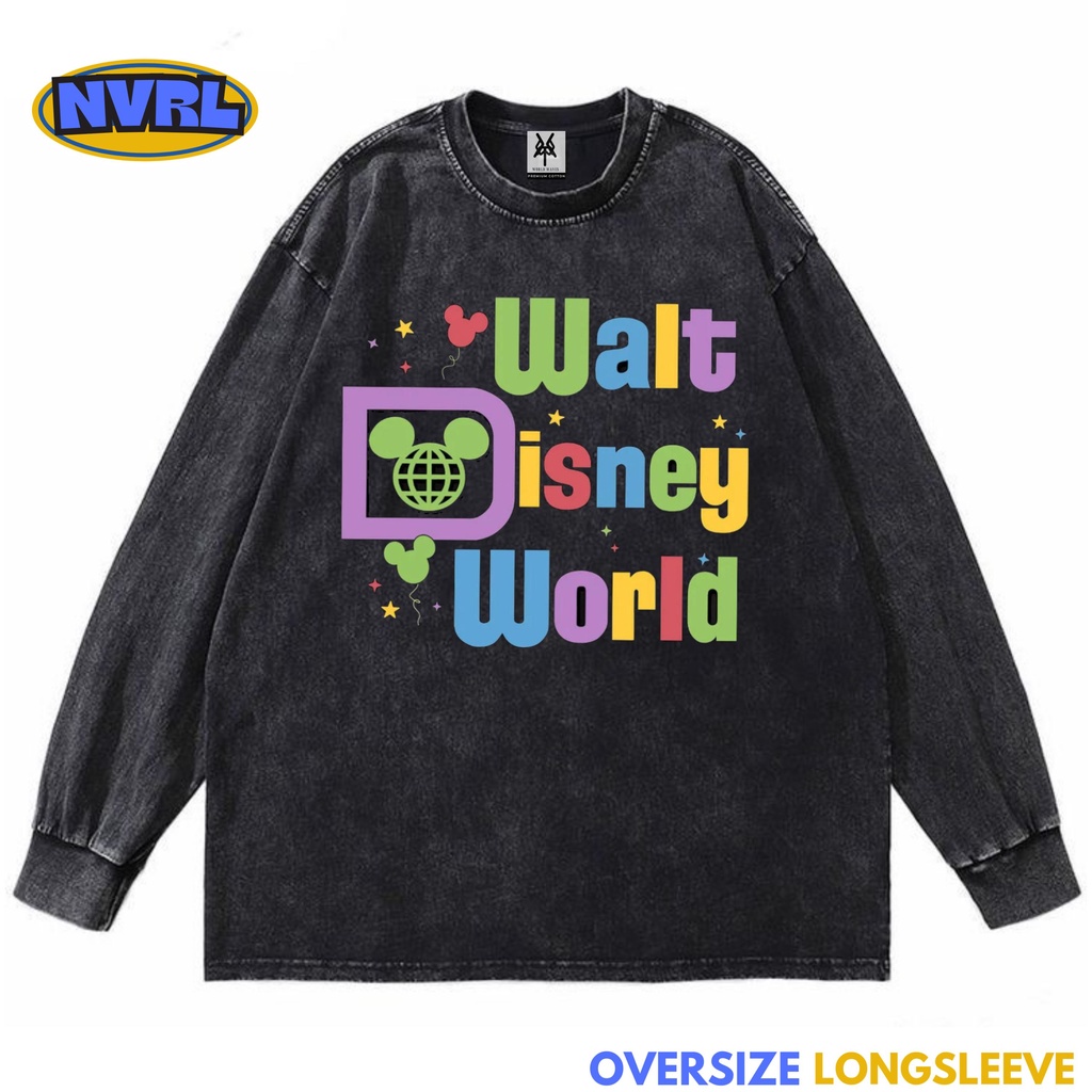 Kaos oversize longsleeve walt disney world logo washed washing vintage tee