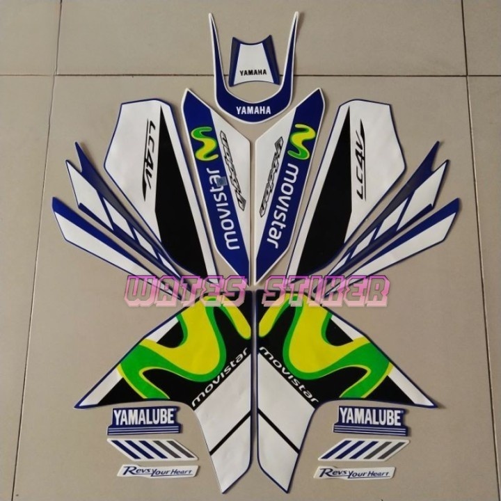 Striping Decal Polet Sticker Yamaha Vixion 150 r 2013 2014 Movistar biru putih list body standar ber