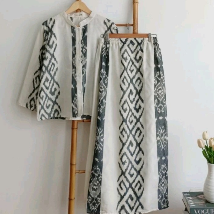 setelan blus& rok  set tenun wanita batik kalimataya narkasi sp