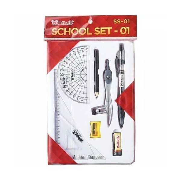 

(SET) Paket Alat Tulis Lengkap Pensil Jangka Penggaris - Butterfly SS-01