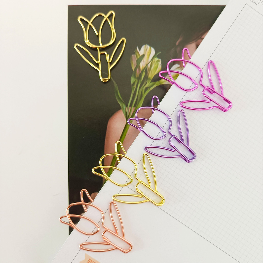 

Tulip Paper Clips Kawaii Notebook Planner Bookmarks Korean Stationery Tickets Photo Clips Office Supplies Bookmark Folder
