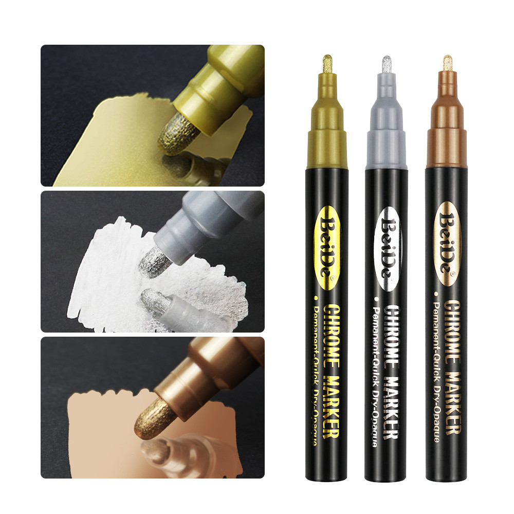 

3/1pcs Chrome Marker Pen 6mm 3mm 1mm Mirror Reflective Paint Pen Permanent Gold Sliver Copper Marker Model Tire DIY Painting