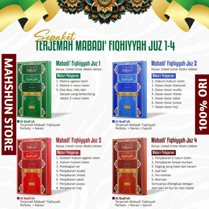 ORIGINAL MABADI FIQIH 4 Juz Makna Perkata + Narasi Terjemahan Kitab Mabadi' Fikih Junior 1 SET Albad
