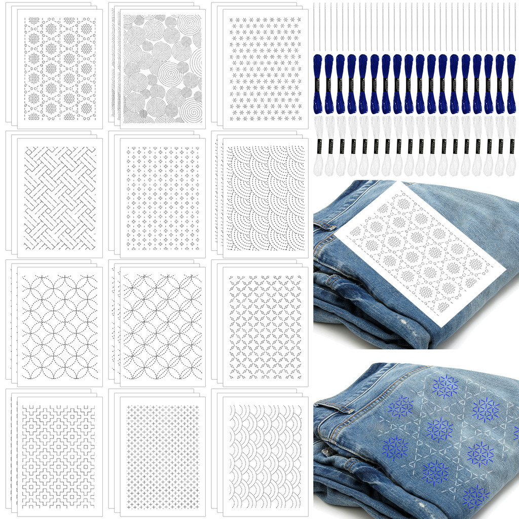 

108pcs Stencils Stabilizers Embroidery Paper Stick Sashiko Embroidery Pattern Set Stabilizers Water Soluble Embroidery Transfer