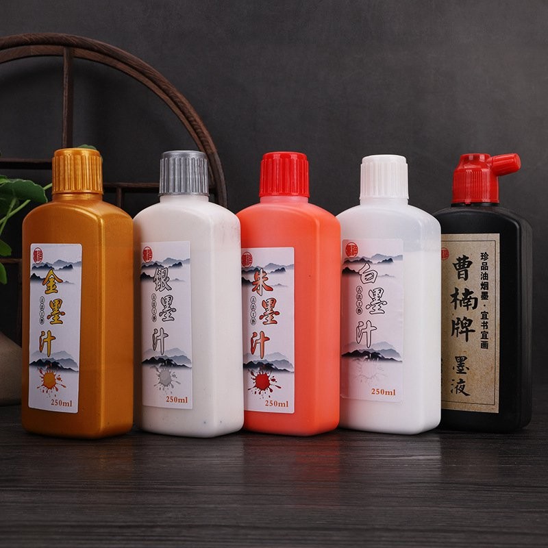 

100ml/250ml Black/Red/White/Silver/Gold Chinese Calligraphy Ink Metallic Golden Paint Brush Ink For Writing Stationery Supplies