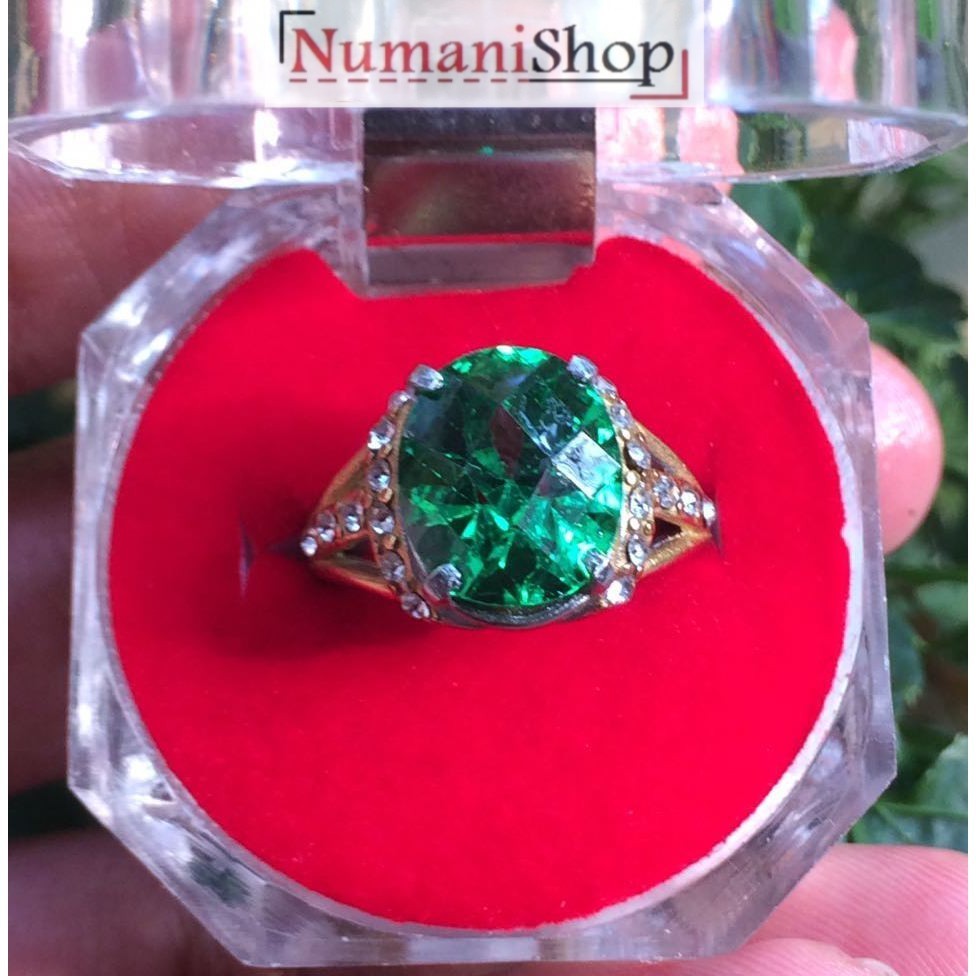 Cincin Titanium Wanita Batu Green Aquamarine Full Cutting HQ