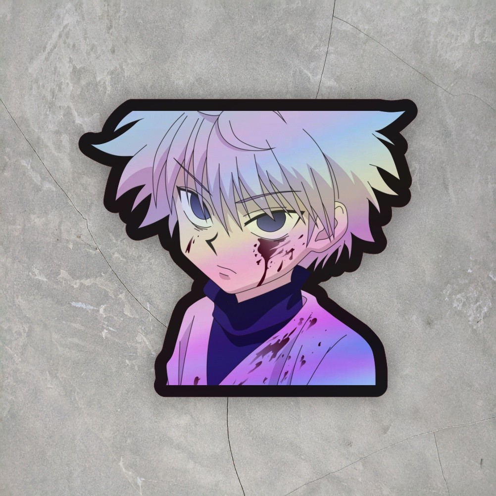 

Sticker Anime Hologram Hunter x hunter Kilua Sticker ukuran +- 7 cm