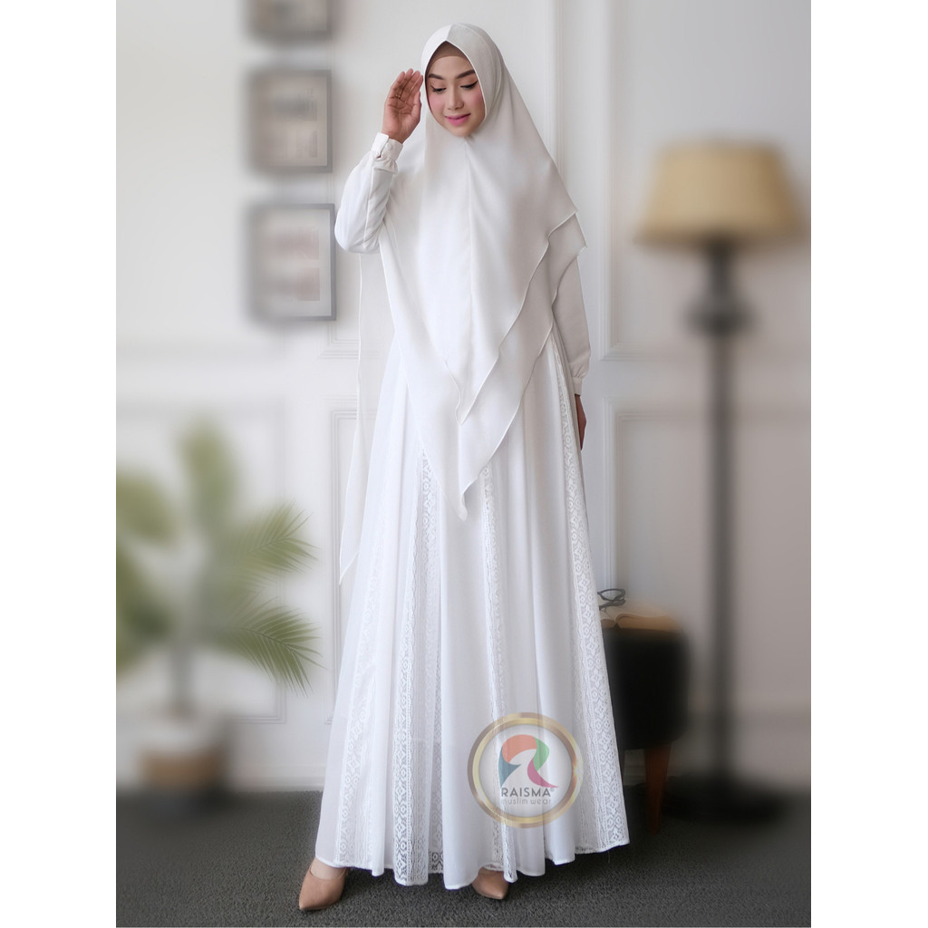 [HOT NEW] Raisma - Zubaidah Gamis Putih Syari model Mix Brokat