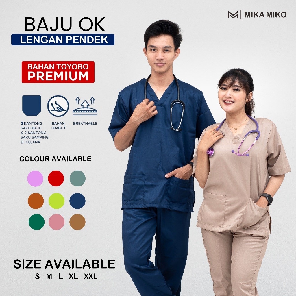 Baju OK OKA LENGAN PENDEK Dokter Petugas medis Perawat Jaga Toyobo Original Premium