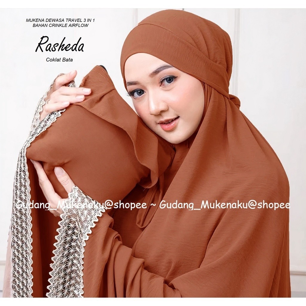 VIRALL MUKENA DEWASA RASHEDA TRAVEL 3IN1 RENDA BINTANG BAHAN HAIGET JERSEY AIRFLOW PREMIUM FREE TAS