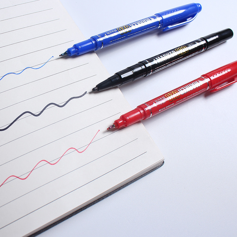 

3Pc Permanent Markers Black Blue Red Double Headed Marker Pen for Paper Steel CD Glass Fabric Paint Marking Office School Supply