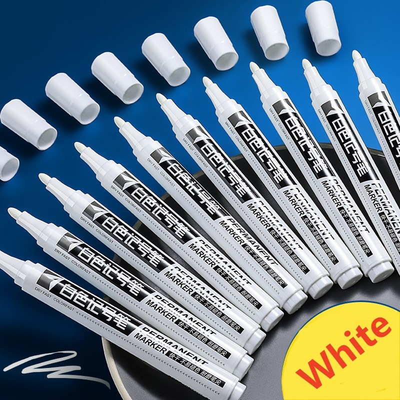 

White Marker Pen Oily Waterproof Plastic Gel Pen Writing Drawing Graffiti Sketching Markers Stationery Notebook For Metal