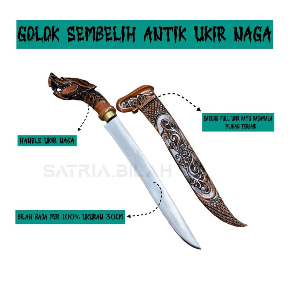 TERBARU SATRIABILAH - Golok Cibatu Asli Sembelih Hewan Ukir Naga Baja Per Kualitas Premium