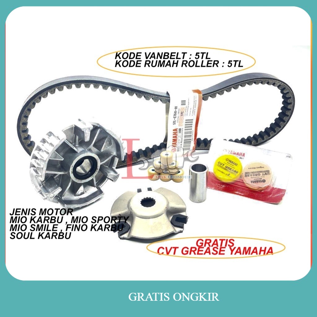 SATU PAKET RUMAH ROLLER SET DAN VANBELT V BELT MIO SMILE , MIO SPORTY MIO KARBU , SOUL KARBU , FINO 